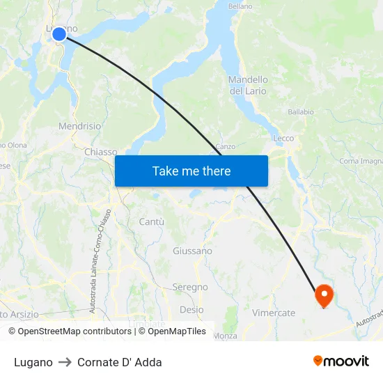 Lugano to Cornate D' Adda map