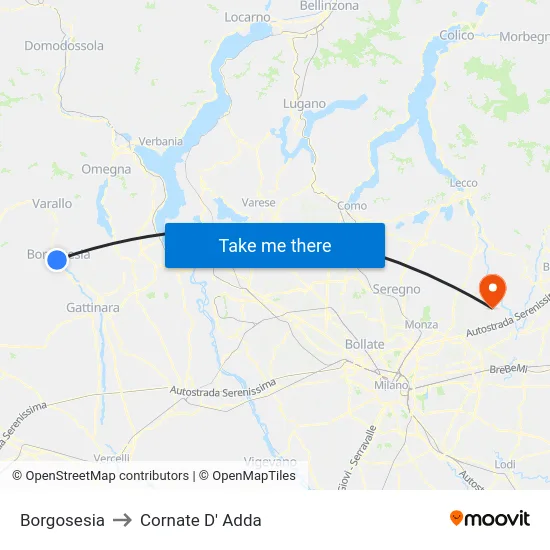 Borgosesia to Cornate D' Adda map