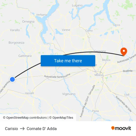 Carisio to Cornate D' Adda map
