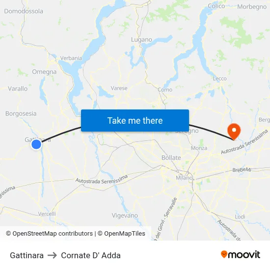 Gattinara to Cornate d'Adda map