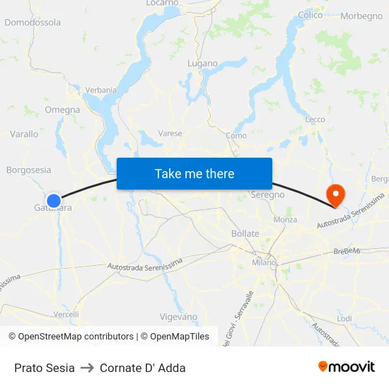 Prato Sesia to Cornate D' Adda map
