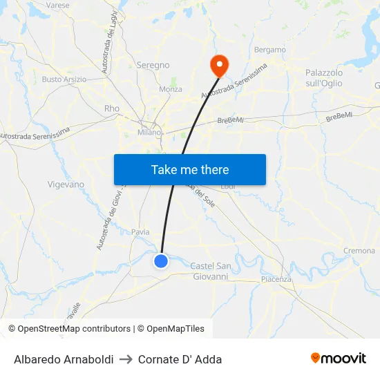 Albaredo Arnaboldi to Cornate d'Adda map