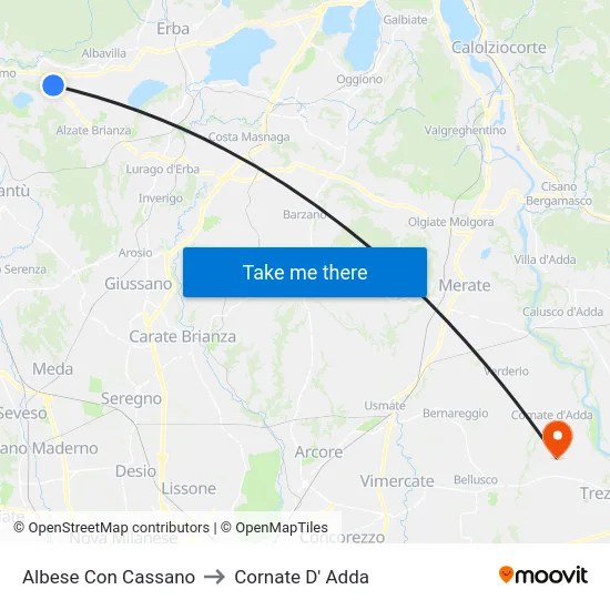 Albese con Cassano to Cornate d'Adda map