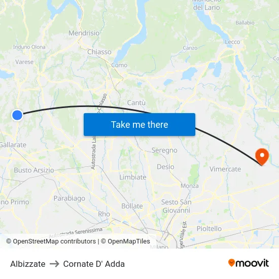 Albizzate to Cornate D' Adda map