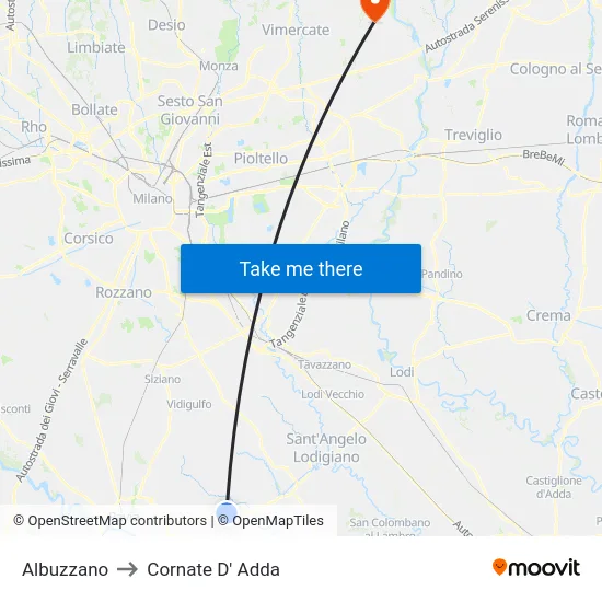 Albuzzano to Cornate D' Adda map