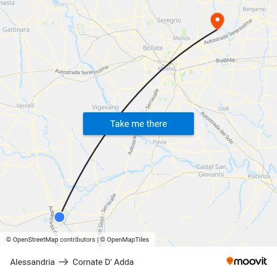 Alessandria to Cornate d'Adda map