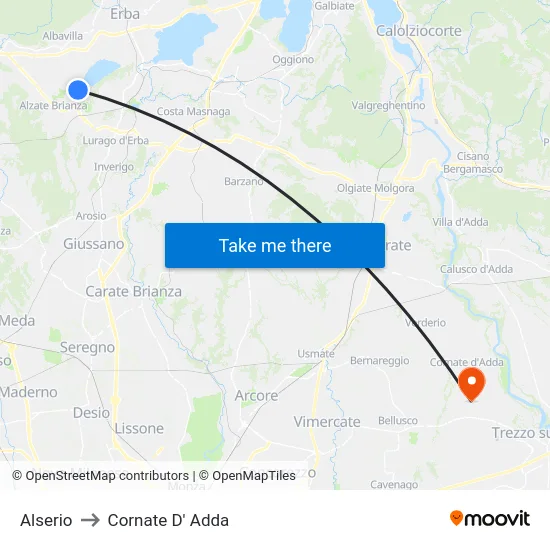 Alserio to Cornate D' Adda map