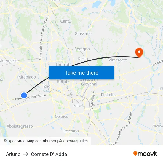 Arluno to Cornate D' Adda map