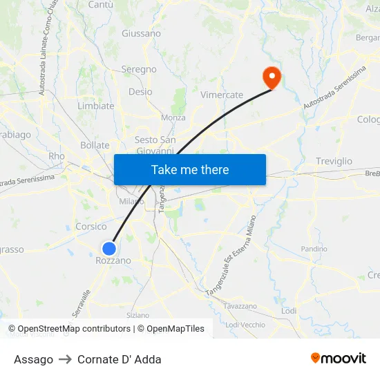 Assago to Cornate D' Adda map
