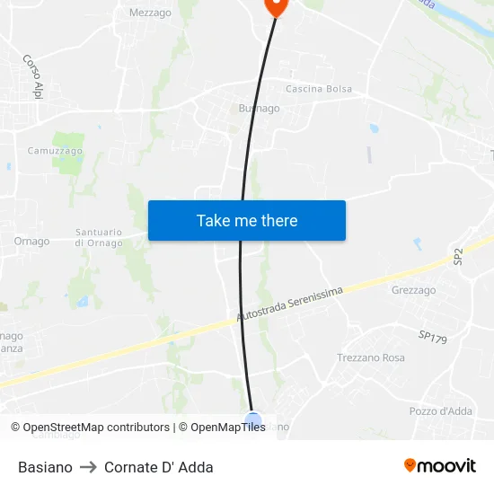 Basiano to Cornate D' Adda map