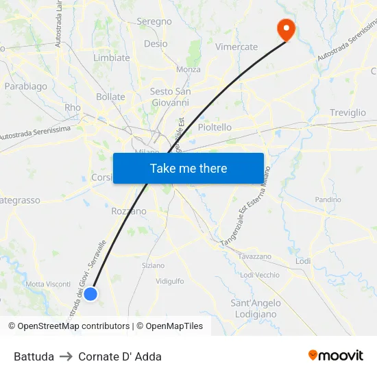 Battuda to Cornate D' Adda map