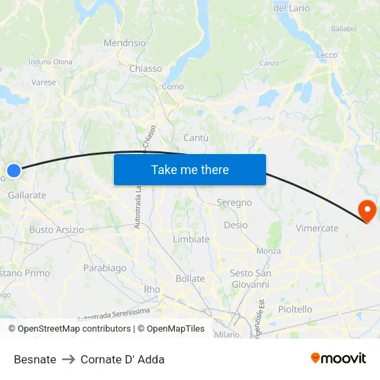 Besnate to Cornate d'Adda map