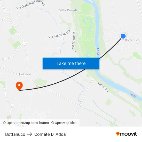Bottanuco to Cornate d'Adda map