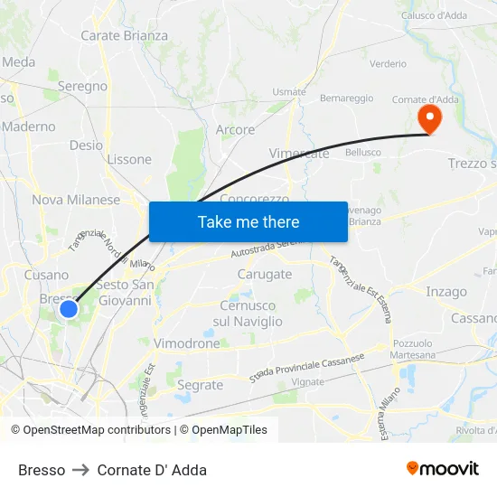 Bresso to Cornate D' Adda map