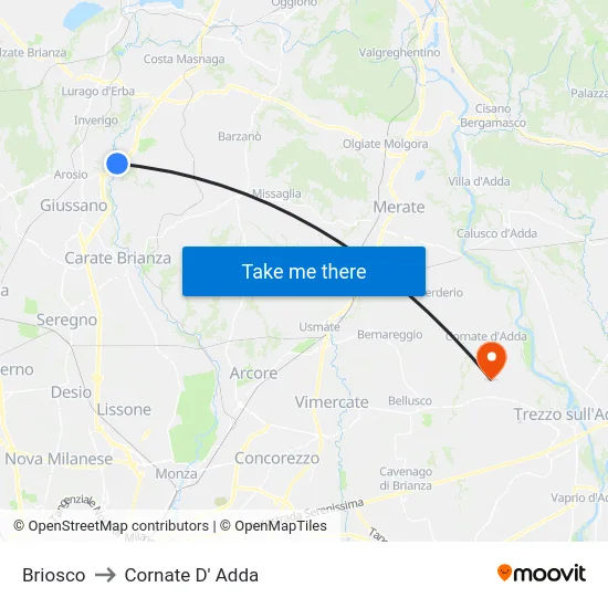 Briosco to Cornate D' Adda map