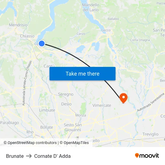 Brunate to Cornate D' Adda map