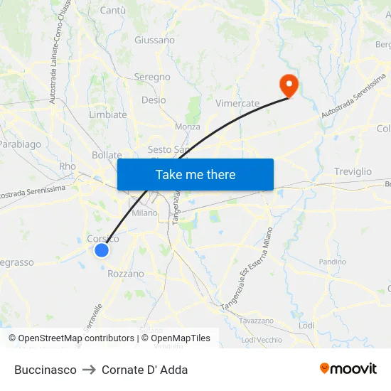 Buccinasco to Cornate D' Adda map