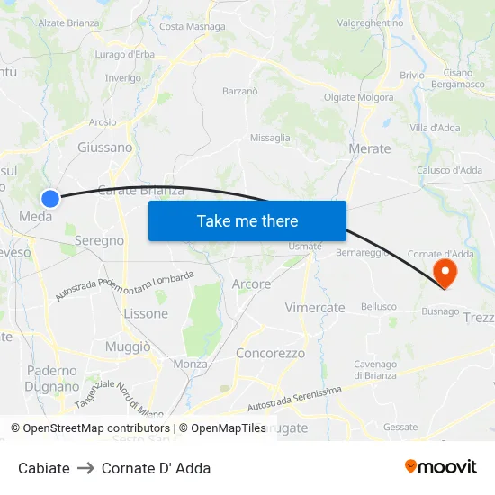 Cabiate to Cornate d'Adda map