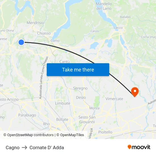 Cagno to Cornate D' Adda map