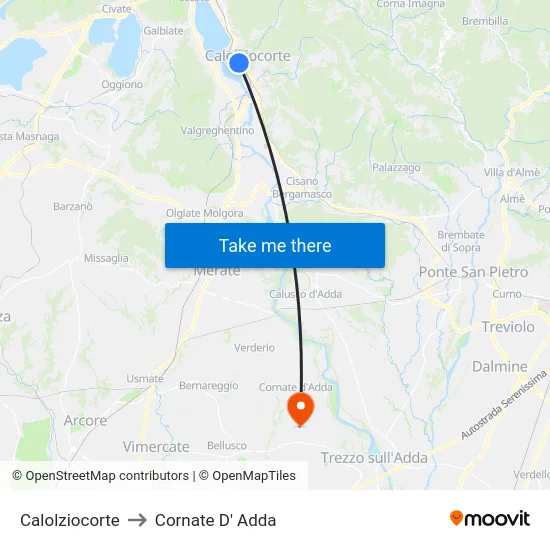 Calolziocorte to Cornate D' Adda map