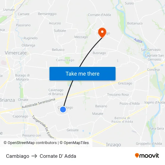 Cambiago to Cornate D' Adda map