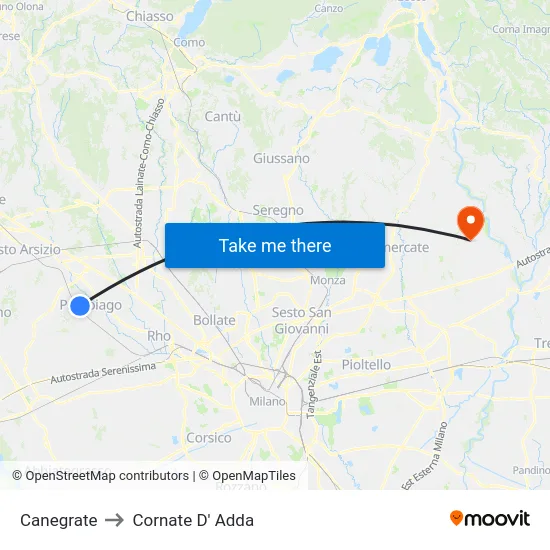Canegrate to Cornate D' Adda map