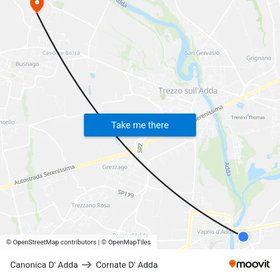 Canonica D' Adda to Cornate D' Adda map