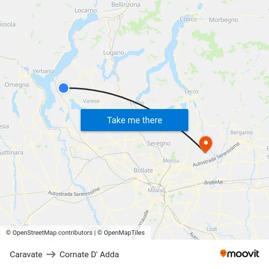 Caravate to Cornate D' Adda map