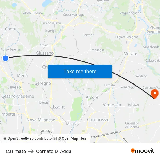 Carimate to Cornate D' Adda map
