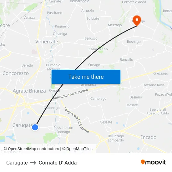 Carugate to Cornate D' Adda map
