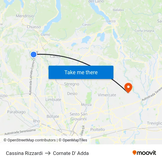Cassina Rizzardi to Cornate D' Adda map