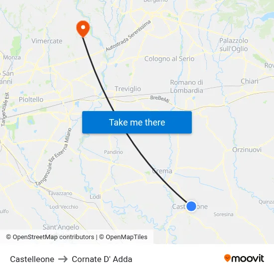 Castelleone to Cornate D' Adda map
