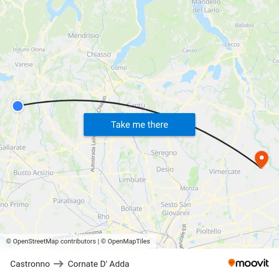 Castronno to Cornate D' Adda map