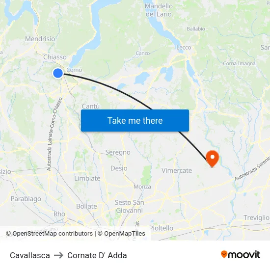 Cavallasca to Cornate D' Adda map