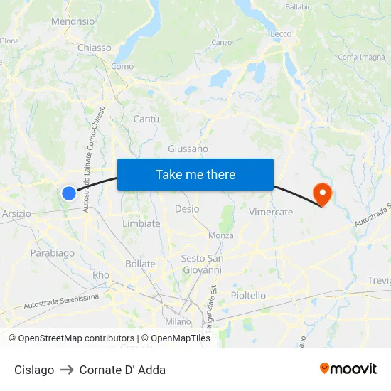 Cislago to Cornate d'Adda map