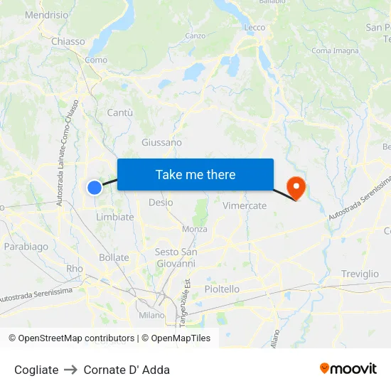 Cogliate to Cornate D' Adda map