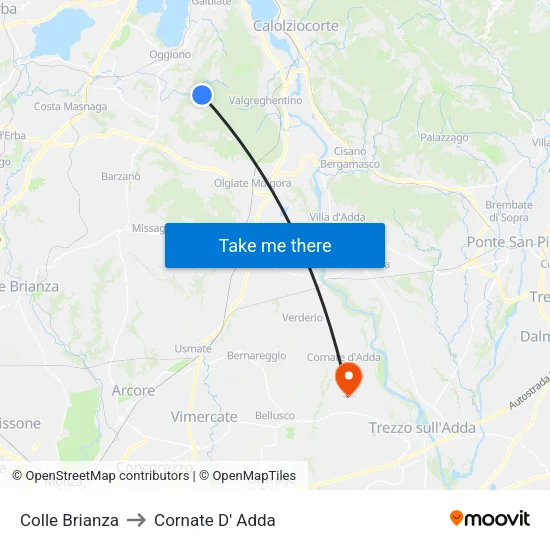 Colle Brianza to Cornate D' Adda map