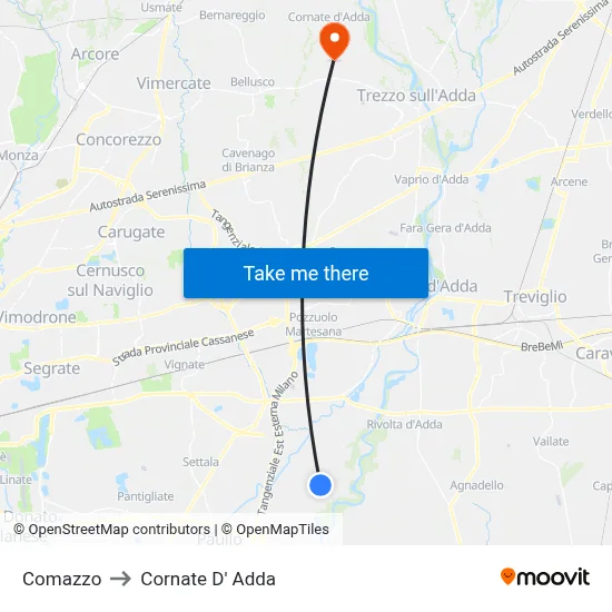 Comazzo to Cornate d'Adda map