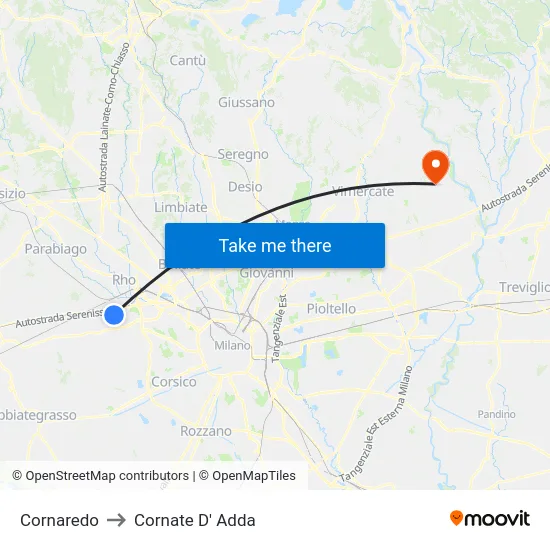 Cornaredo to Cornate D' Adda map