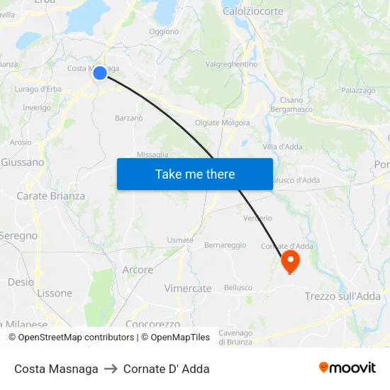 Costa Masnaga to Cornate d'Adda map