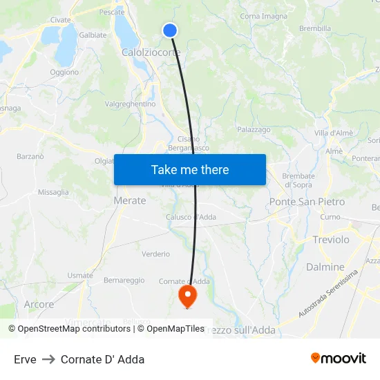 Erve to Cornate D' Adda map