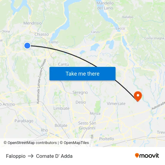 Faloppio to Cornate D' Adda map