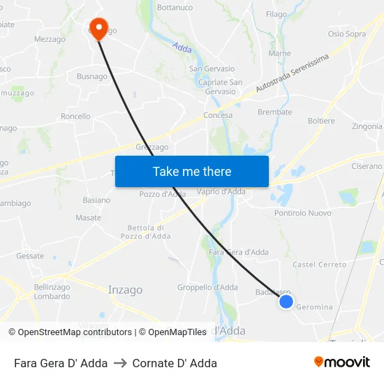 Fara Gera D' Adda to Cornate D' Adda map