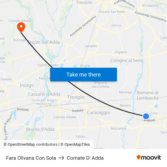 Fara Olivana Con Sola to Cornate d'Adda map