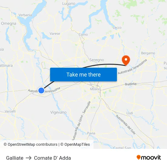 Galliate to Cornate D' Adda map