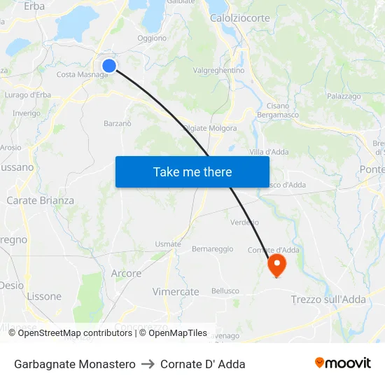 Garbagnate Monastero to Cornate d'Adda map