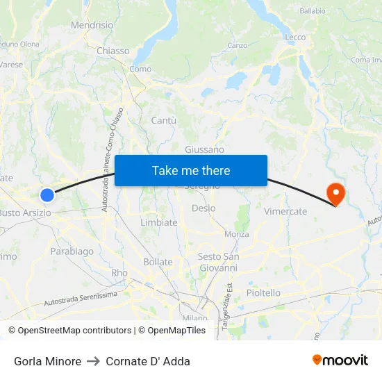 Gorla Minore to Cornate d'Adda map