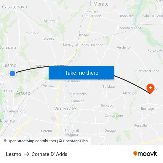 Lesmo to Cornate d'Adda map