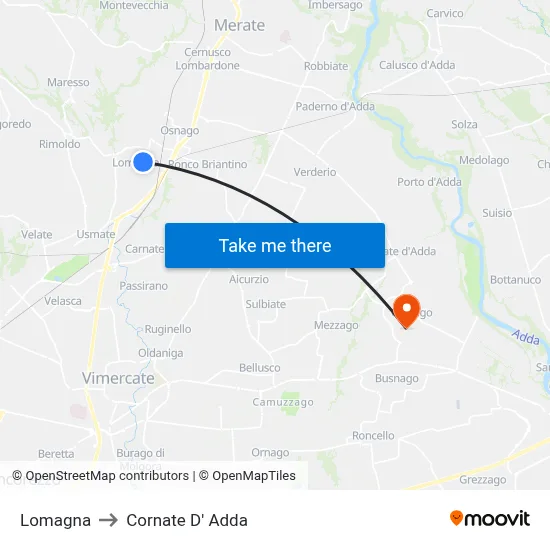 Lomagna to Cornate d'Adda map
