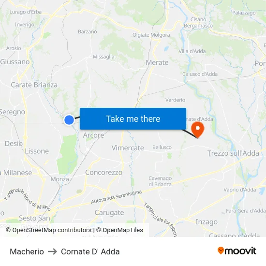 Macherio to Cornate D' Adda map
